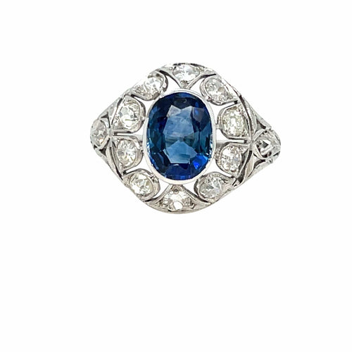 Bague 54 Belle Époque - Bague en or 18k saphir 2,44 ct et diamants 58 Facettes