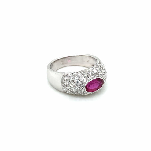 Bague 55 Bague pavée en or blanc 18k avec rubis et diamants 58 Facettes