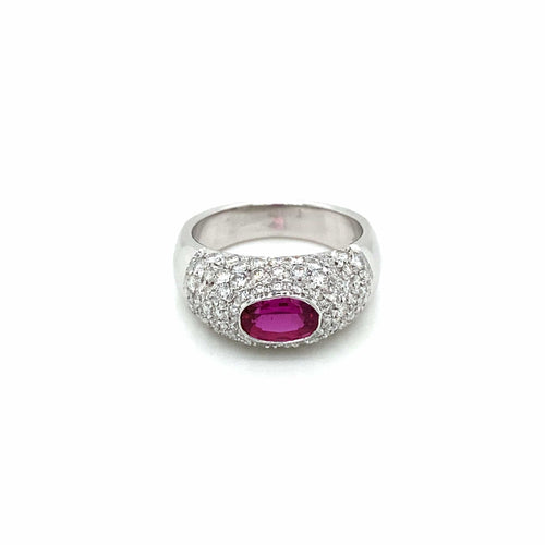 Bague 55 Bague pavée en or blanc 18k avec rubis et diamants 58 Facettes