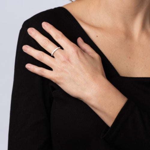 Bague 53 Bague anneau empilable en or jaune 14k, émail blanc et diamants 58 Facettes G13157