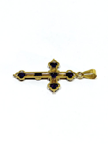 Croix - Pendentif en or jaune et améthystes 58 Facettes 1793072