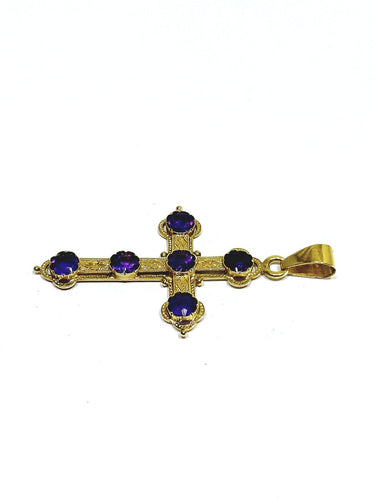 Croix - Pendentif en or jaune et améthystes 58 Facettes 1793072