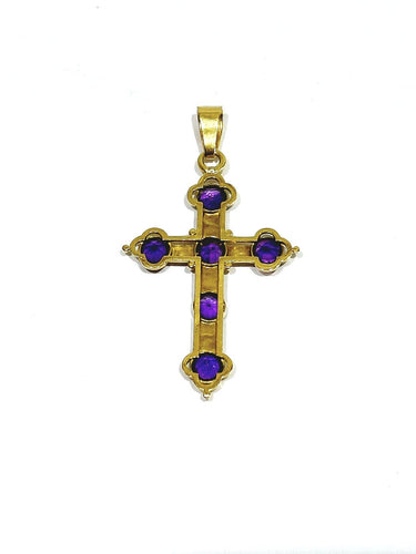 Croix - Pendentif en or jaune et améthystes 58 Facettes 1793072