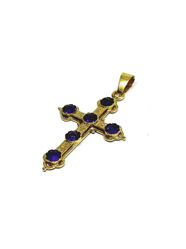 Croix - Pendentif en or jaune et améthystes 58 Facettes 1793072