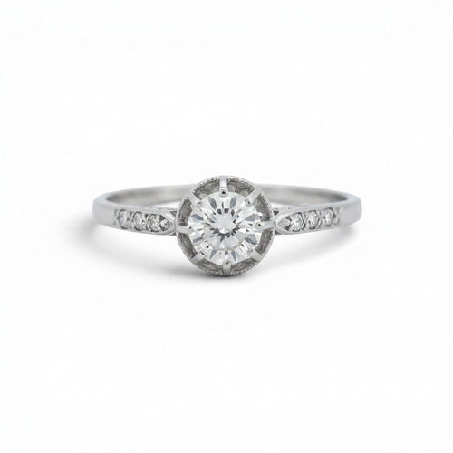59 Bague solitaire Art déco en platine et diamants 58 Facettes RI-1070