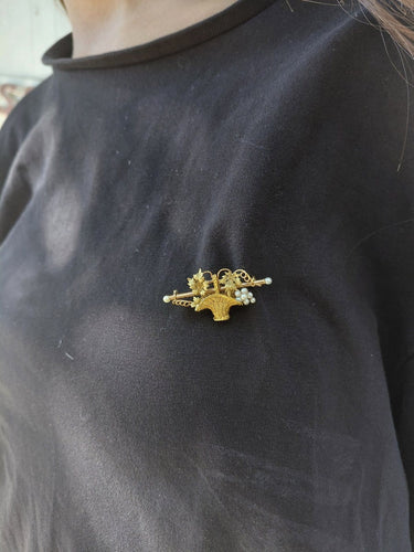 Broche en or jaune, or rose et perles 58 Facettes 1793207