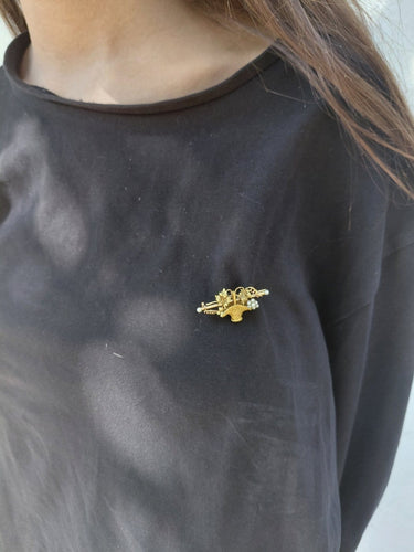 Broche en or jaune, or rose et perles 58 Facettes 1793207