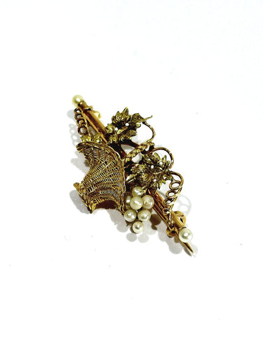 Broche en or jaune, or rose et perles 58 Facettes 1793207