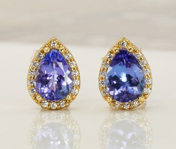 Boucles d'oreilles Boucles d'oreilles en or jaune 18 ct, tanzanites GFCO et diamants 58 Facettes E0033