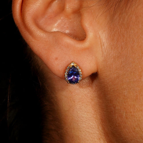 Boucles d'oreilles Boucles d'oreilles en or jaune 18 ct, tanzanites GFCO et diamants 58 Facettes E0033