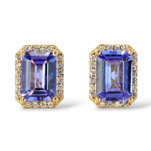 Boucles d'oreilles en or jaune 14 ct, tanzanites GFCO et diamants 58 Facettes E0035