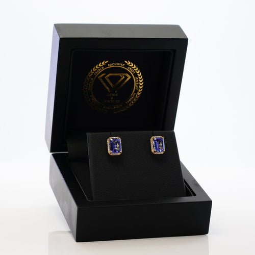 Boucles d'oreilles en or jaune 14 ct, tanzanites GFCO et diamants 58 Facettes E0035