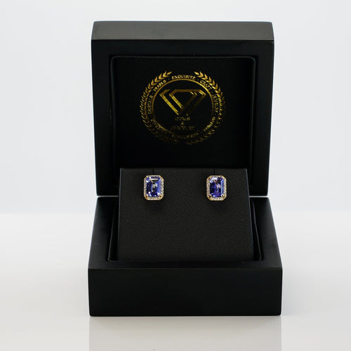 Boucles d'oreilles Boucles d'oreilles en or jaune 14 ct, tanzanites GFCO et diamants 58 Facettes E0035