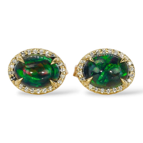 Boucles d'oreilles en or jaune, opales noires et diamants 58 Facettes E0036
