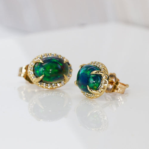 Boucles d'oreilles en or jaune, opales noires et diamants 58 Facettes E0036
