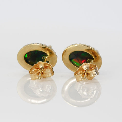 Boucles d'oreilles en or jaune, opales noires et diamants 58 Facettes E0036