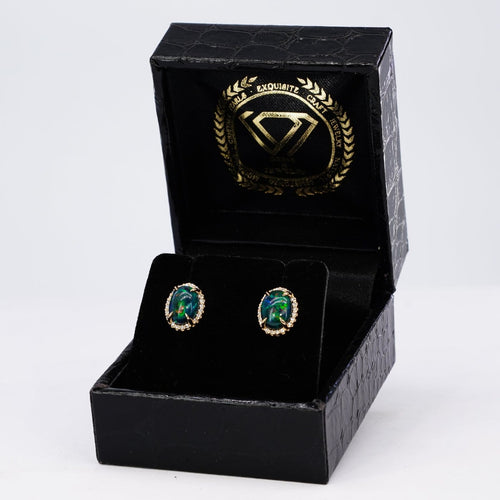 Boucles d'oreilles Boucles d'oreilles en or jaune, opales noires et diamants 58 Facettes E0036