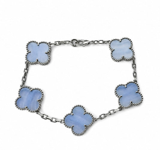 Van Cleef & Arpels Vintage Alhambra - Bracelet 5 motifs en or blanc et calcédoine 58 Facettes 2684