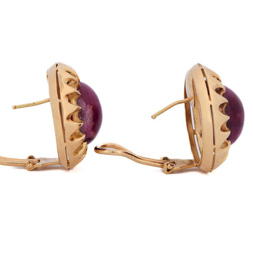 Boucles d'oreilles Boucles d'oreilles vintage en or jaune 18 kt et rubis cabochon 58 Facettes OR245 107-149 (00619)