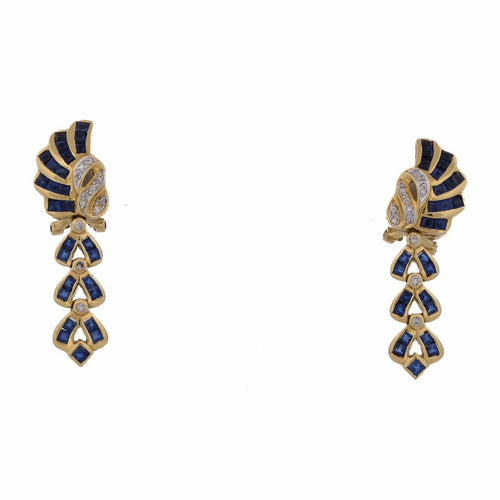 Boucles d'oreilles vintage en or 18 ct, saphirs et diamants 58 Facettes OR252 (00119)