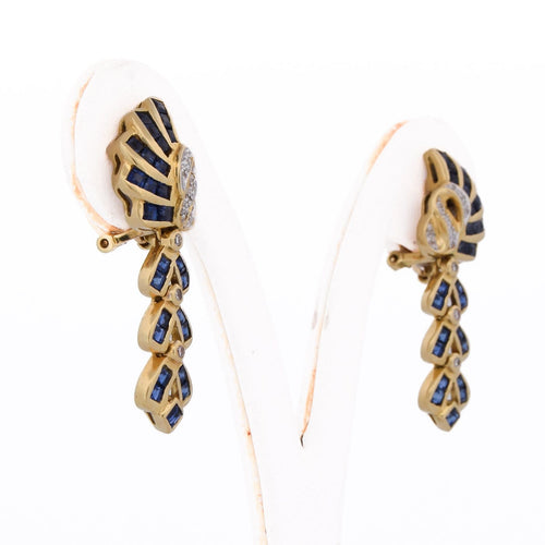 Boucles d'oreilles vintage en or 18 ct, saphirs et diamants 58 Facettes OR252 (00119)