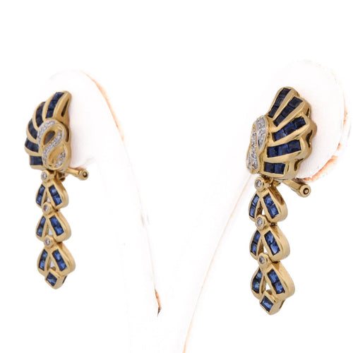Boucles d'oreilles vintage en or 18 ct, saphirs et diamants 58 Facettes OR252 (00119)