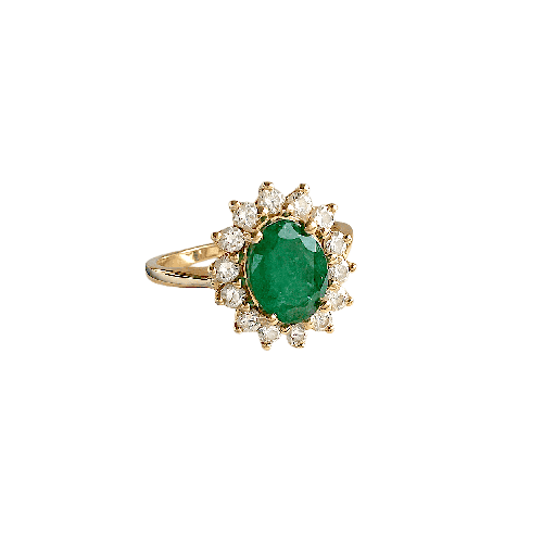 Bague 54.5 Bague marguerite en or jaune 18K, émeraude et diamants 58 Facettes 1790