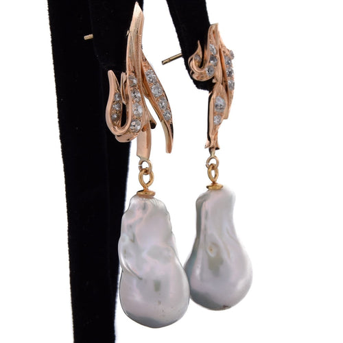 Boucles d'oreilles vintage en or 18 ct, perles baroques et diamants 58 Facettes OR247 (0089)