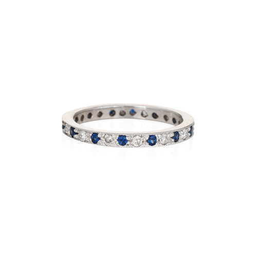 Bague 48 Bague alliance éternité diamants et saphirs en or blanc 14k 58 Facettes G12720