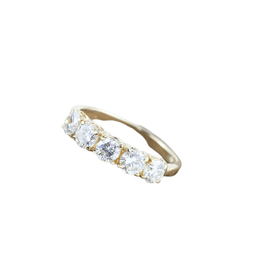 Bague demi-alliance en or jaune 18K et diamants 1,28 ct