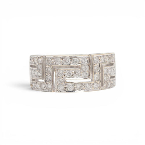 57 Parure géométrique - Bague et boucles d'oreilles en or blanc et diamants 58 Facettes E62