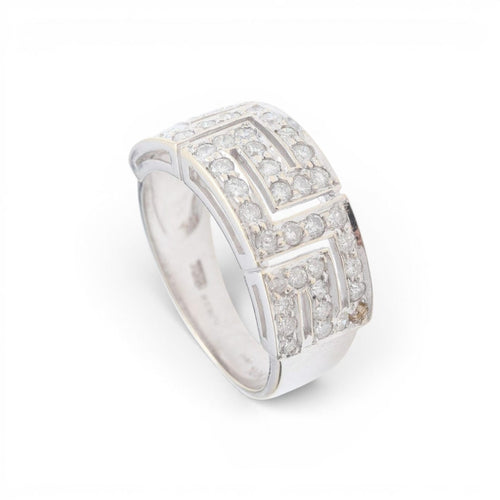57 Parure géométrique - Bague et boucles d'oreilles en or blanc et diamants 58 Facettes E62