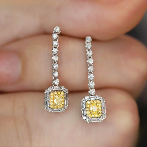 Boucles d'oreilles en or blanc 18K, diamants jaunes et diamants 58 Facettes GER1345WG