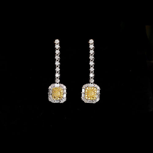 Boucles d'oreilles en or blanc 18K, diamants jaunes et diamants 58 Facettes GER1345WG