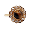 Bague marguerite vintage en or 18k, quartz œil de tigre et perles