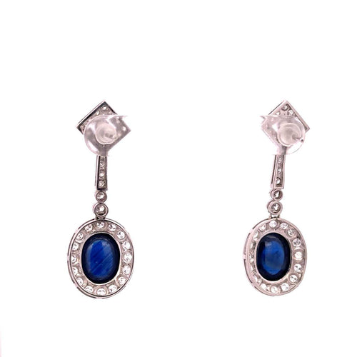 Boucles d'oreilles Boucles d'oreilles en platine avec saphirs cabochons et diamants 58 Facettes 50476