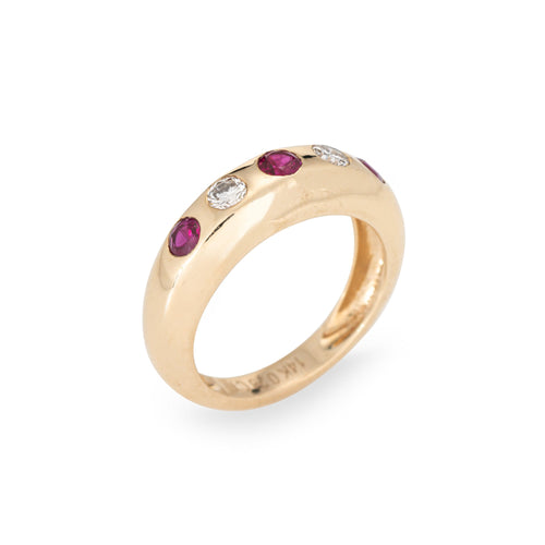 Bague 54 Bague alliance vintage en or jaune 14 carats, rubis et diamants 58 Facettes G14180