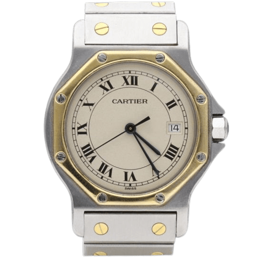 Cartier Santos - Montre ronde octogonale en or jaune et acier