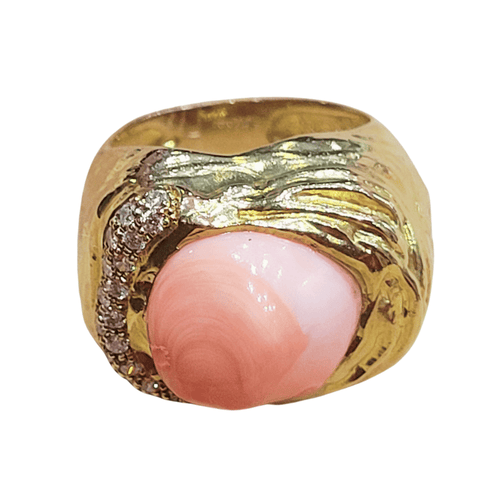 53 Bague en or 18k avec corail peau d’ange et diamants 58 Facettes T372