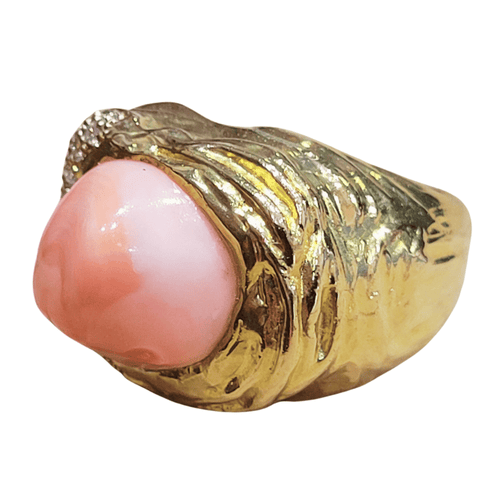 53 Bague en or 18k avec corail peau d’ange et diamants 58 Facettes T372