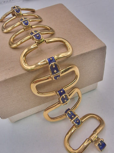 Bracelet vintage boucle en or jaune 18 ct et émail bleu 58 Facettes CV-085