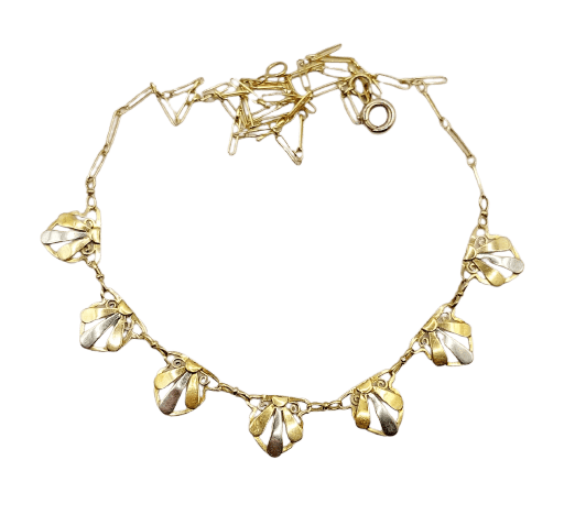 Collier Art déco en or jaune et blanc 18k à palmettes 58 Facettes A07564