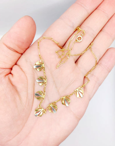 Collier Art déco en or jaune et blanc 18k à palmettes 58 Facettes A07564