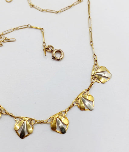 Collier Art déco en or jaune et blanc 18k à palmettes 58 Facettes A07564