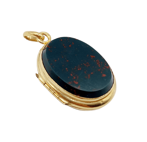 Pendentif reliquaire porte-photo en or 18k et jaspe sanguin