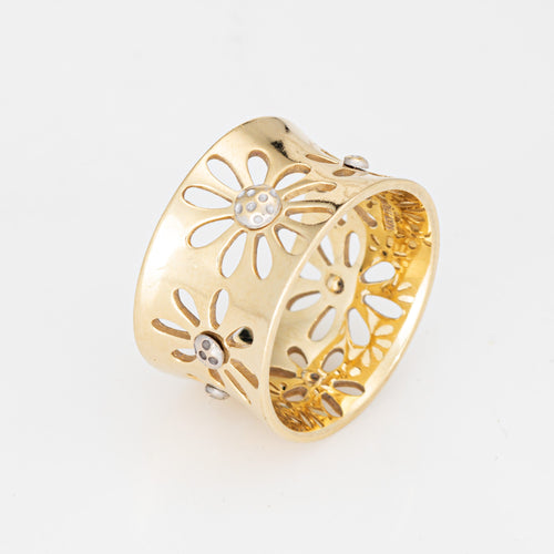 Bague 53 Bague tournesol vintage - Anneau large en or jaune 14 carats 58 Facettes G14187