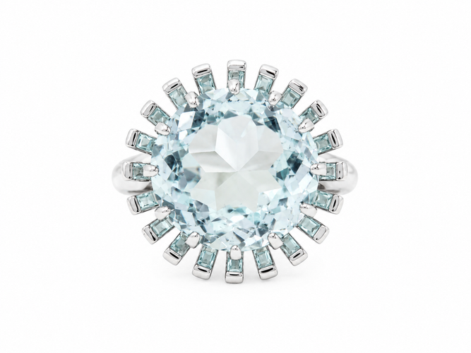 58 Bague vintage en or blanc et aigue-marine 58 Facettes 32325