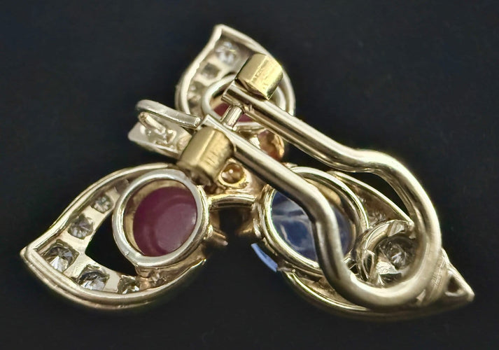 Boucles d'oreilles transformables en or 18 carats, rubis, saphirs et diamants 58 Facettes Boucles 1