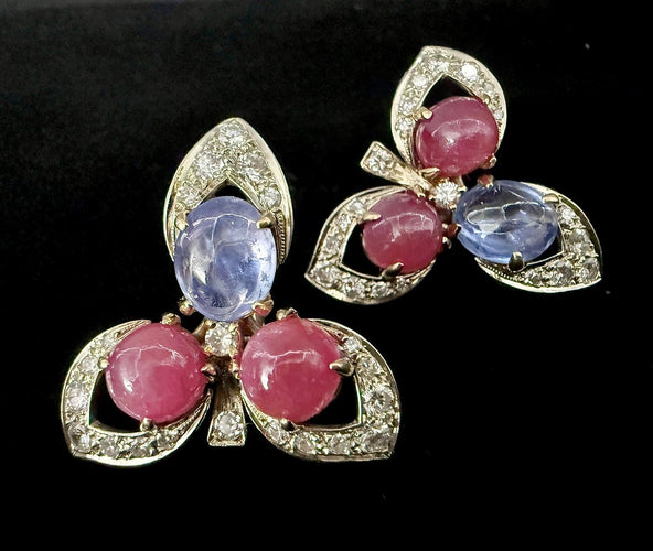 Boucles d'oreilles transformables en or 18 carats, rubis, saphirs et diamants 58 Facettes Boucles 1