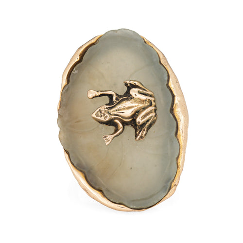 Bague 60 Bague cocktail grenouille sur nénuphar en or jaune 14 carats et agate 58 Facettes G14173